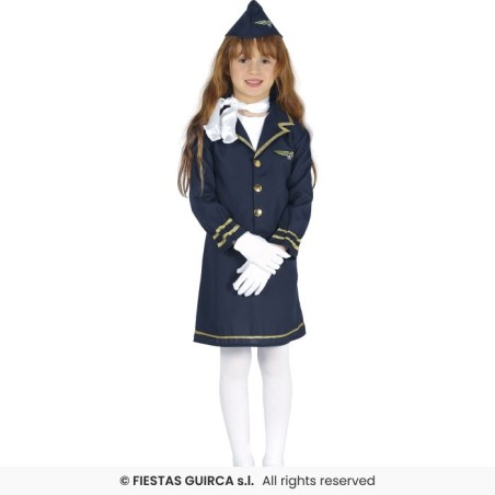 DEGUISEMENT HOTESSE DE L'AIR ROBE + CALOT BLEUE TAILLE 3-4 ANS