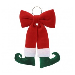 NOEUD ROUGE EN TISSU VELOUR PIEDS LUTIN VERT 25CM X 40CM