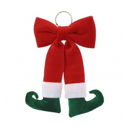 NOEUD ROUGE EN TISSU VELOUR PIEDS LUTIN VERT 25CM X 40CM