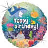 BALLON METALLIQUE ROND HAPPY BIRTHDAY POISSONS ET FOND MARINS 46 CM 