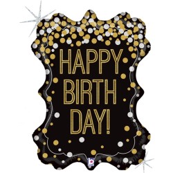BALLON METALLIQUE HAPPY BIRTHDAY NOIR ET OR 74 CM 