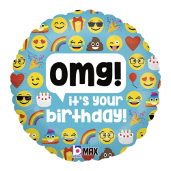 BALLON METALLIQUE ROND OMG IT'S YOUR BIRTHDAY (EMOJI) 46 CM 