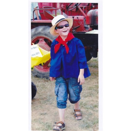 DEGUISEMENT PAYSAN CHEMISE BLEUE + FOULARD ROUGE TAILLE 5-6 ANS