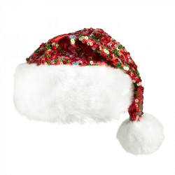 BONNET DE NOEL PAILLETTES OU SEQUINS ROUGE ET VERT 