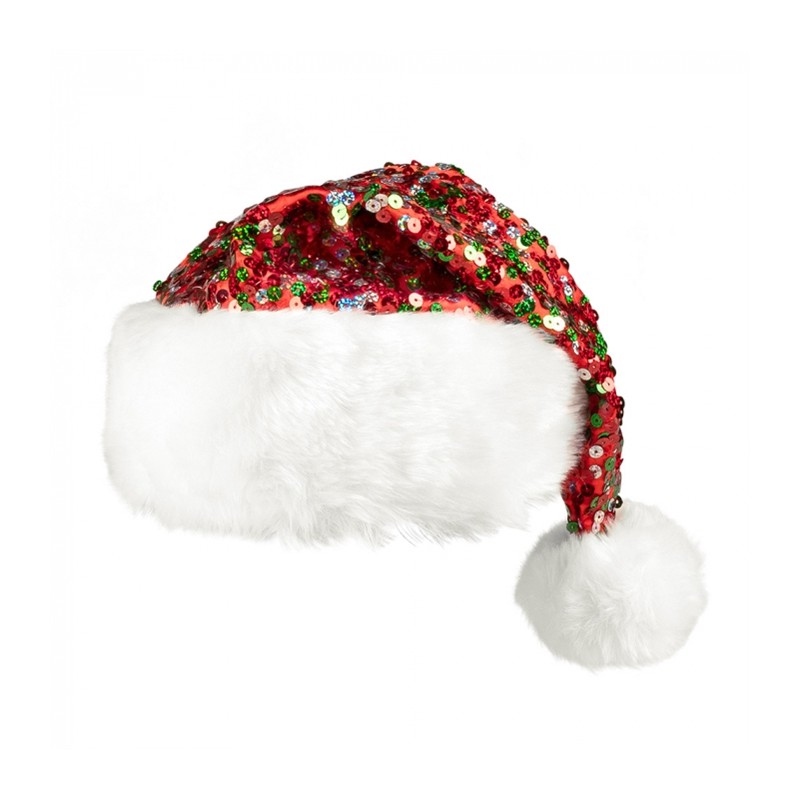 BONNET DE NOEL PAILLETTES OU SEQUINS ROUGE ET VERT 
