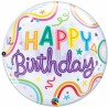 BALLON BUBBLES HAPPY BIRTHDAY MULTICOLORE CONFETTIS ET SEPENTINS 56 CM 