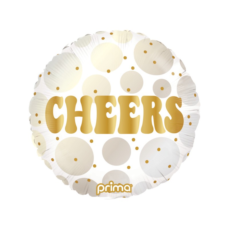 BALLON METALLIQUE ROND CHEERS BLANC ARGENT ET OR 46 CM BALLON METALLIQUE ROND CHEERS BLANC ARGENT ET OR 46 CM