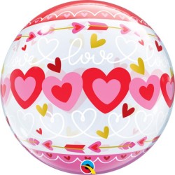 BALLON BUBBLE 56CM LOVE COEURS ROUGES
