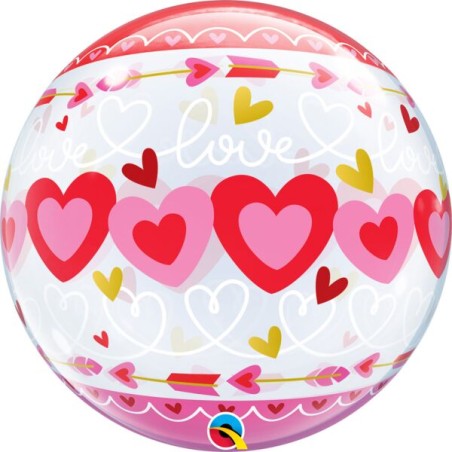 BALLON BUBBLE 56CM LOVE COEURS ROUGES
