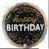 BALLON METALLIQUE ROND  HAPPY BIRTHDAY  (LET'S PARTY) NOIR ET OR 46 CM 