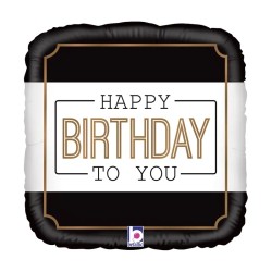 BALLON METALLIQUE CARRE HAPPY BIRTHDAY TO YOU NOIR ET OR 46 CM 