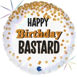 BALLON METALLIQUE ROND HAPPY BIRTHDAY BASTARD BLANC NOIR ET OR 46 CM 