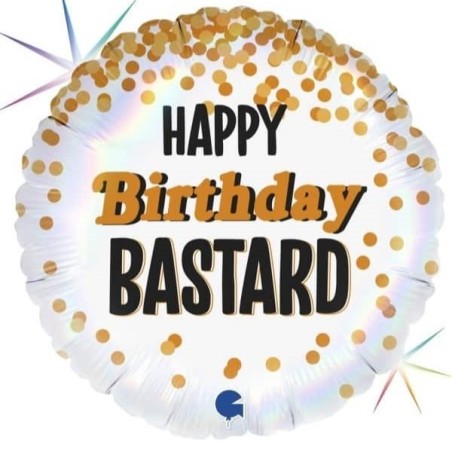 BALLON METALLIQUE ROND HAPPY BIRTHDAY BASTARD BLANC NOIR ET OR 46 CM 