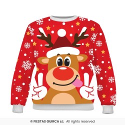 DEGUISEMENT PULL DE NOEL ROUGE RENNE RUDOLF TAILLE XL