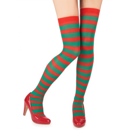 BAS LUTIN RAYES VERT-ROUGE POUR NOEL