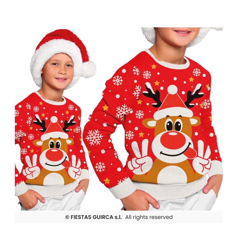 DEGUISEMENT PULL DE NOEL ROUGE RENNE RUDOLF TAILLE 5-6 ANS DEGUISEMENT PULL DE NOEL ROUGE RENNE RUDOLF TAILLE 5-6 ANS