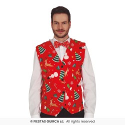 DEGUISEMENT GILET DE NOEL ROUGE SAPIN ET BONHOMME DE NEIGE TAILLE UNIQUE