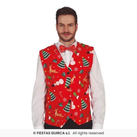 DEGUISEMENT GILET DE NOEL ROUGE SAPIN ET BONHOMME DE NEIGE TAILLE UNIQUE