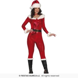 DEGUISEMENT FEMME MERE NOEL COMBINAISON METALLIQUE ROUGE TAILLE L
