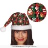 BONNET OU CHAPEAU DE NOEL VERT IMPRIME PERE NOEL SAPIN BOULE ET CADEAU