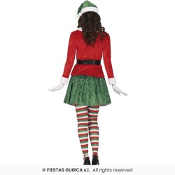 DEGUISEMENT LUTIN DE NOEL  FEMME TUNIQUE ROUGE JUPE VERTE COLLANT RAYE  TAILLE S