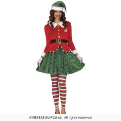 DEGUISEMENT LUTIN DE NOEL  FEMME TUNIQUE ROUGE JUPE VERTE COLLANT RAYE  TAILLE L