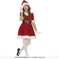 DEGUISEMENT FILLE MERE NOEL ROBE ROUGE A CAPUCHE TAILLE 7-9 ANS