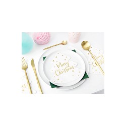 20 SERVIETTES BLANCHE SAPIN DE NOEL MERRY CHRISTMAS OR 16 X 16 CM 