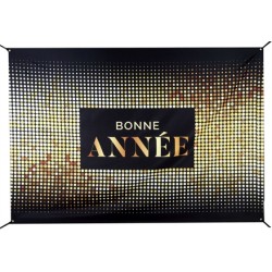 TOILE DE FOND BONNE ANNEE NOIR ET OR 210 X 150 CM