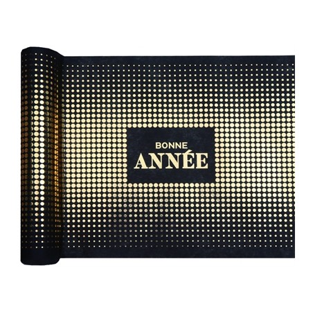 CHEMIN DE TABLE NOIR ET OR BONNE ANNEE 30 CM X 5 M