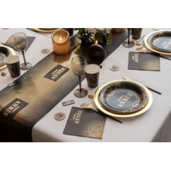CHEMIN DE TABLE NOIR ET OR BONNE ANNEE 30 CM X 5 M