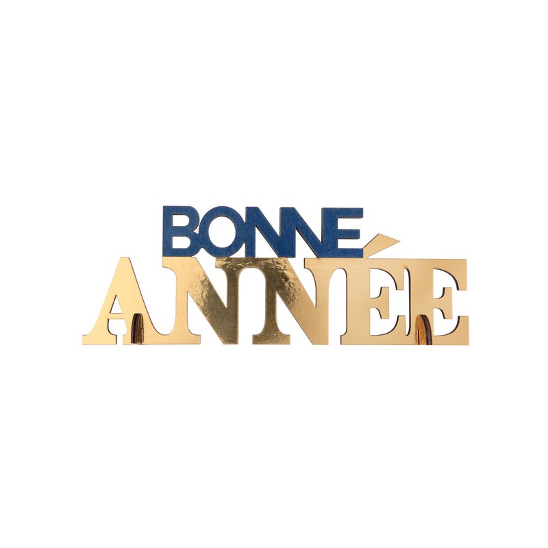 LETTRES BONNE ANNEE BLEU MARINE ET OR 25 x 4 x 9 CM EN BOIS