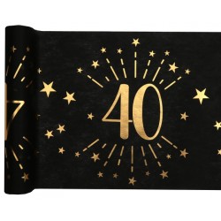 CHEMIN DE TABLE 40  ANS NOIR ET OR 30 CM X 5 M 