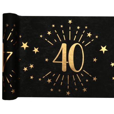 CHEMIN DE TABLE 40  ANS NOIR ET OR 30 CM X 5 M 
