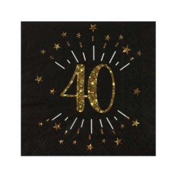 10 SERVIETTES  ETINCELANT METAL OR 40 ANS NOIR 