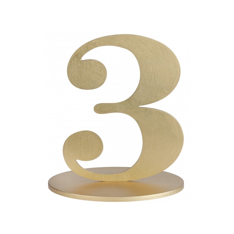 MARQUE TABLE CHIFFRE 3 METALLISE OR 14 x 9.5 x 17 CM MARQUE TABLE CHIFFRE 3 METALLISE OR 14 x 9.5 x 17 CM