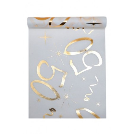 CHEMIN DE TABLE 50 ANS BLANC ET OR 30 CM X 5 M 