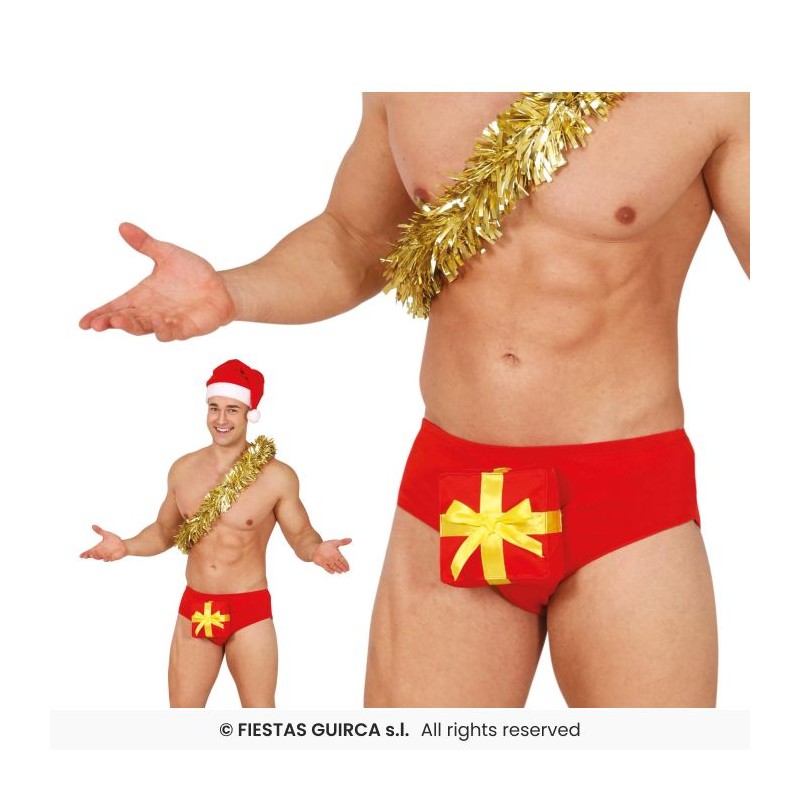SLIP ROUGE CADEAU NOEUD JAUNE SLIP ROUGE CADEAU NOEUD JAUNE