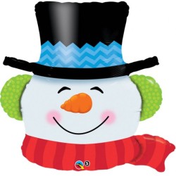 BALLON METALLIQUE QUALATEX TETE BONHOMME DE NEIGE 91 CM