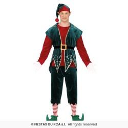 DEGUISEMENT LUTIN DE NOEL VERT FLOCONS OR ET ROUGE TAILLE XL