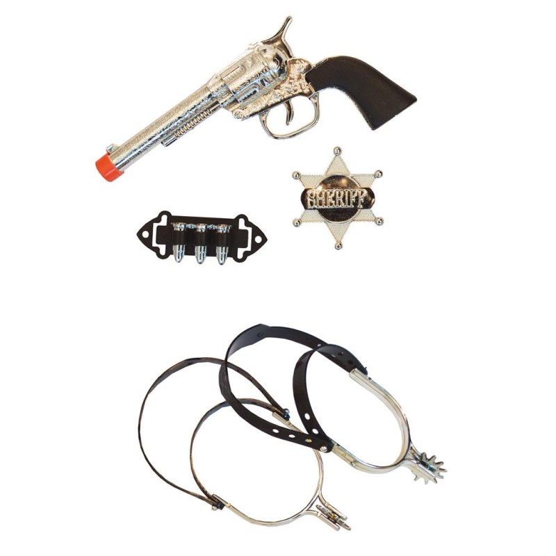 SET DE COWBOY PISTOLET BALLES EPERONS ET ETOILE DE SHERIF SET DE COWBOY PISTOLET BALLES EPERONS ET ETOILE DE SHERIF