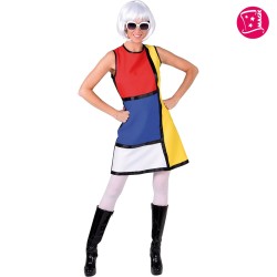 DEGUISEMENT ROBE ANNEES 80 MODERN ART ROUGE JAUNE BLEU CASTELBAJAC TAILLE S