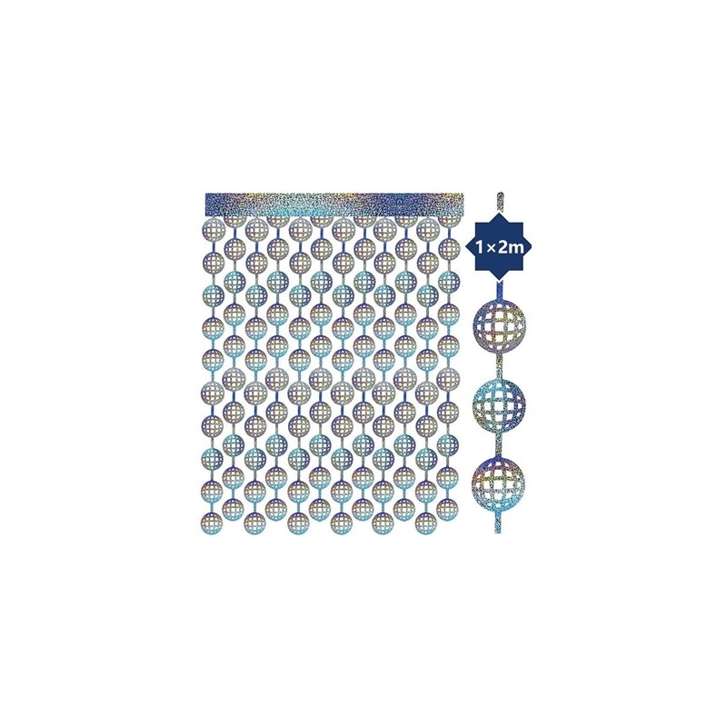 RIDEAU FOIL ARGENT IRISE BOULES A FACETTES 1 M X 2 M RIDEAU FOIL ARGENT IRISE BOULES A FACETTES 1 M X 2 M