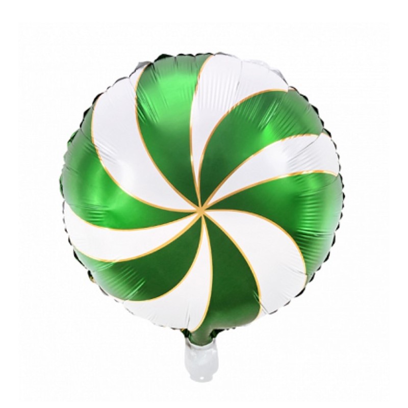 BALLON METALLIQUE ROND 35CM BONBON SUCETTE VERT BLANC ET OR BALLON METALLIQUE ROND 35CM BONBON SUCETTE VERT BLANC ET OR
