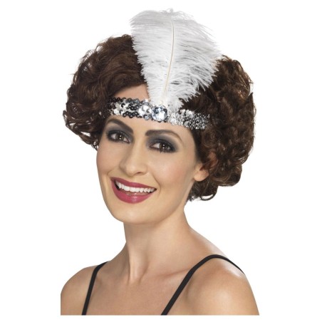 BANDEAU CHARLESTON A SEQUINS ET PLUMES ARGENTE FEMME