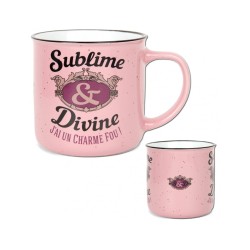 MUG COULEUR ROSE SUBLIME ET DIVINE J'AI UN CHARME FOU