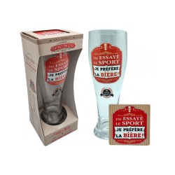 VERRE A BIERE + SOUS VERRE J'AI ESSAYE LE SPORT JE PREFERE LA BIERE