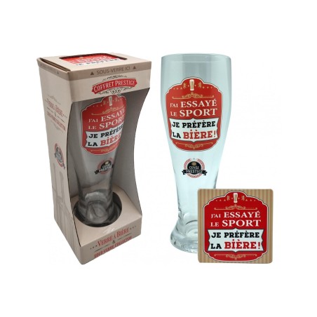 VERRE A BIERE + SOUS VERRE J'AI ESSAYE LE SPORT JE PREFERE LA BIERE