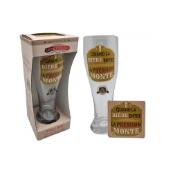VERRE A BIERE + SOUS VERRE QUAND LA BIERE ENTRE, LA PRESSION MONTE