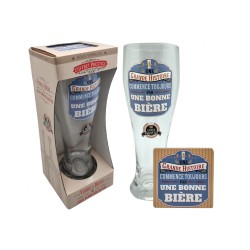 VERRE A BIERE + SOUS VERRE UNE GRANDE HISTOIRE COMMENCE PAR UNE BONNE BIERE 